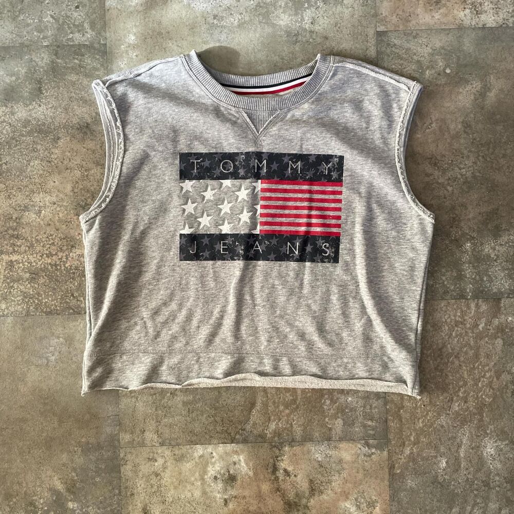 tommy jeans gray usa flag logo tank top size medium
